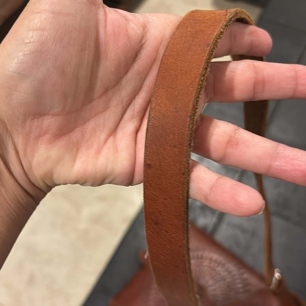 Artisan Brown Leather Tooled Pattern Boho Western Crossbody Adjustable Bag Purse - Picture 11 of 12